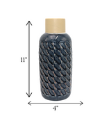 ceramic vase textured blue china "11x4"