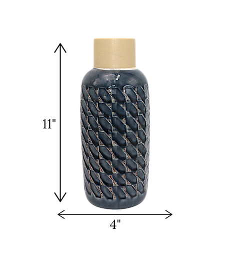 ceramic vase textured blue china "11x4"
