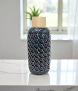 ceramic vase textured blue china "11x4"