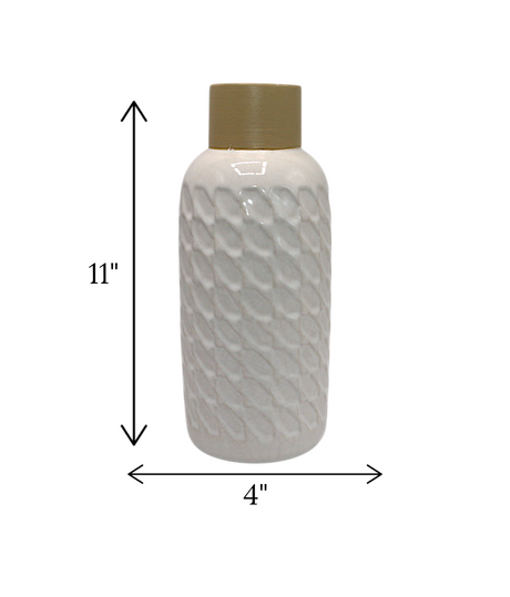 ceramic vase textured white china "11x4"