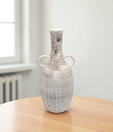ceramic vase white textured with handle china "14x5"