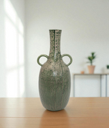 ceramic vase green textured with handle china "14x5"