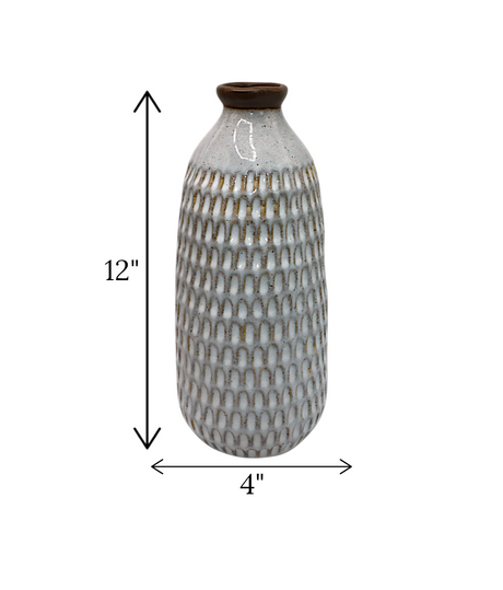 ceramic vase textured grey small china "12x4"