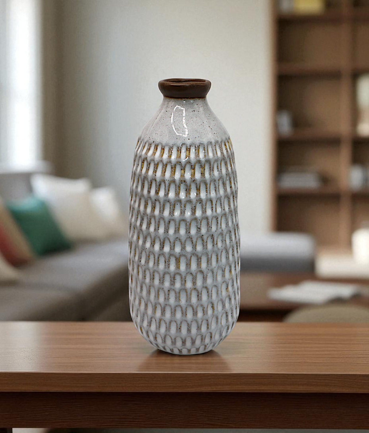 ceramic vase textured grey small china "12x4"