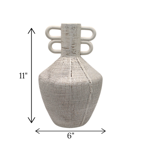 ceramic vase textured surahi white china "11x6"