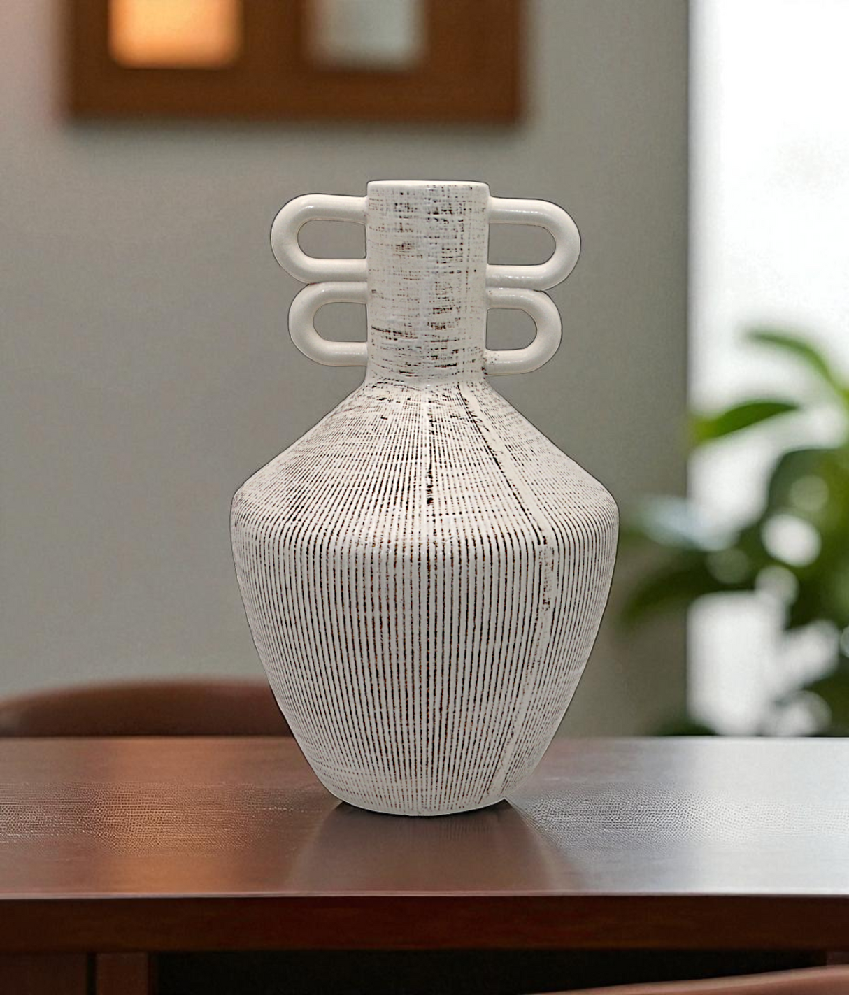 ceramic vase textured surahi white china "11x6"