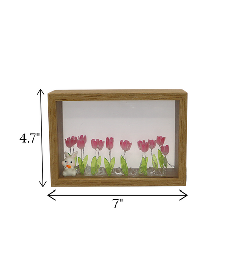 pink tulip flower light with wood frame china "4.7x7"