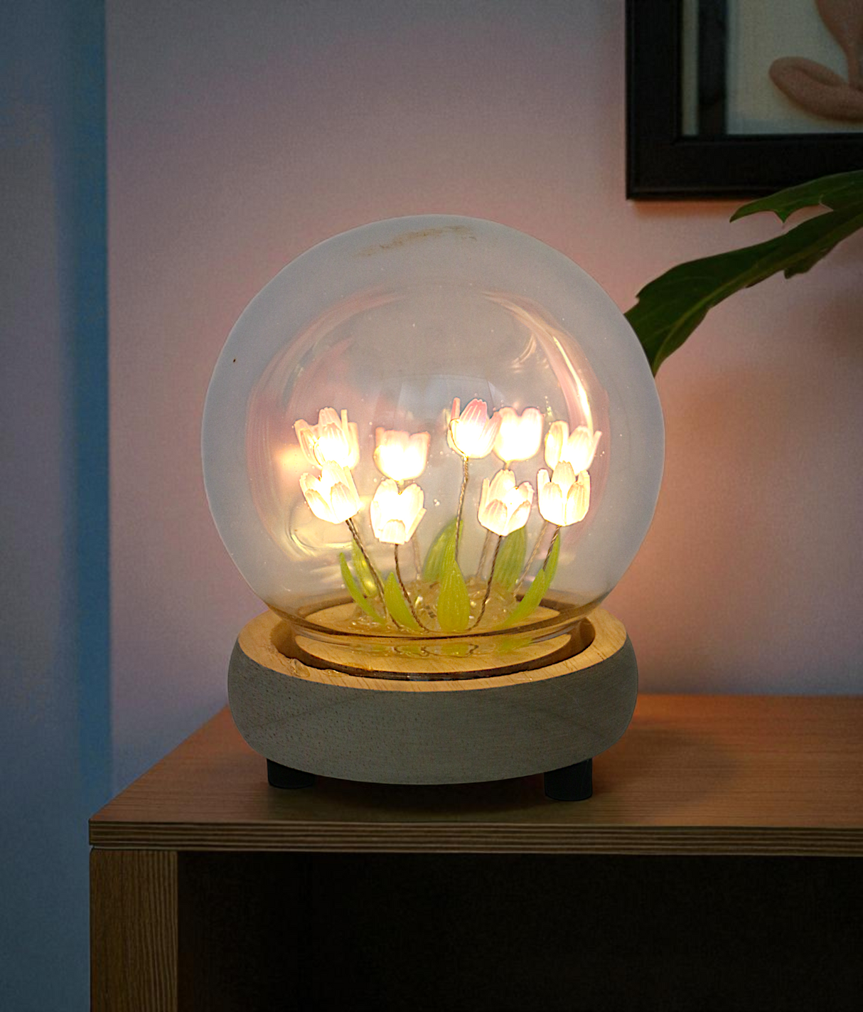pink tulip flower light in globe china "5x3.5"