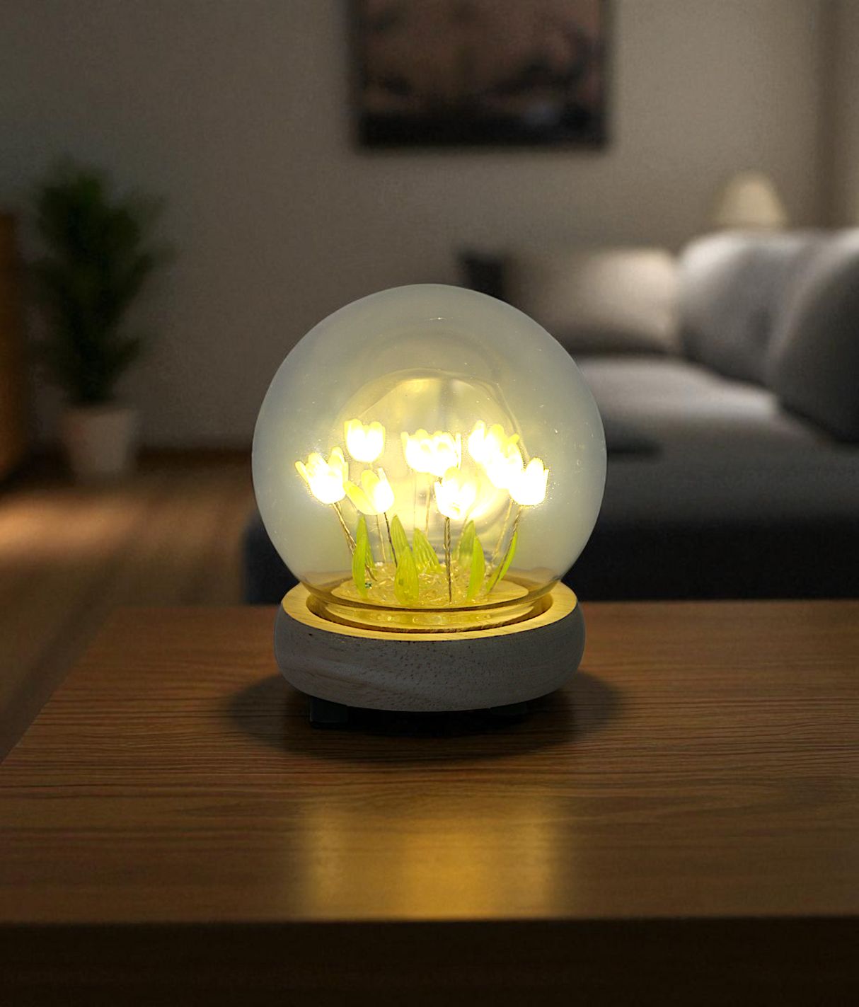 yellow tulip flower light in globe china "5x3.5"