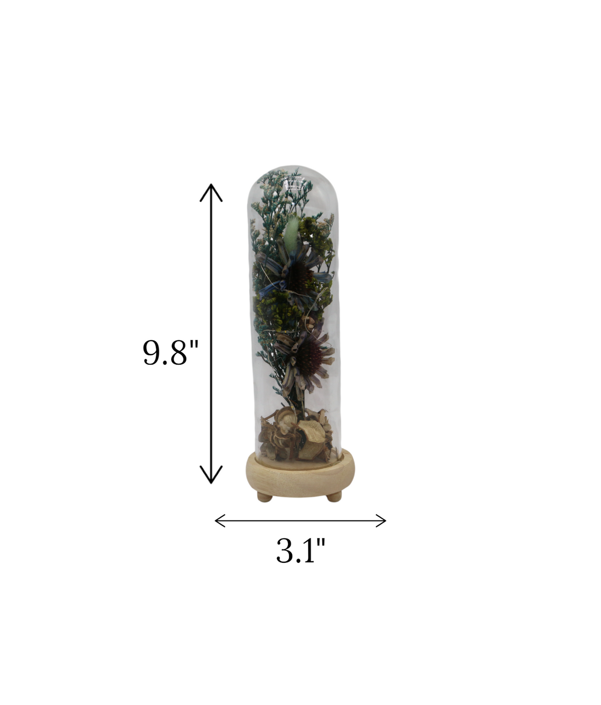 dry flower in glass blue large china "9.8x3.1"