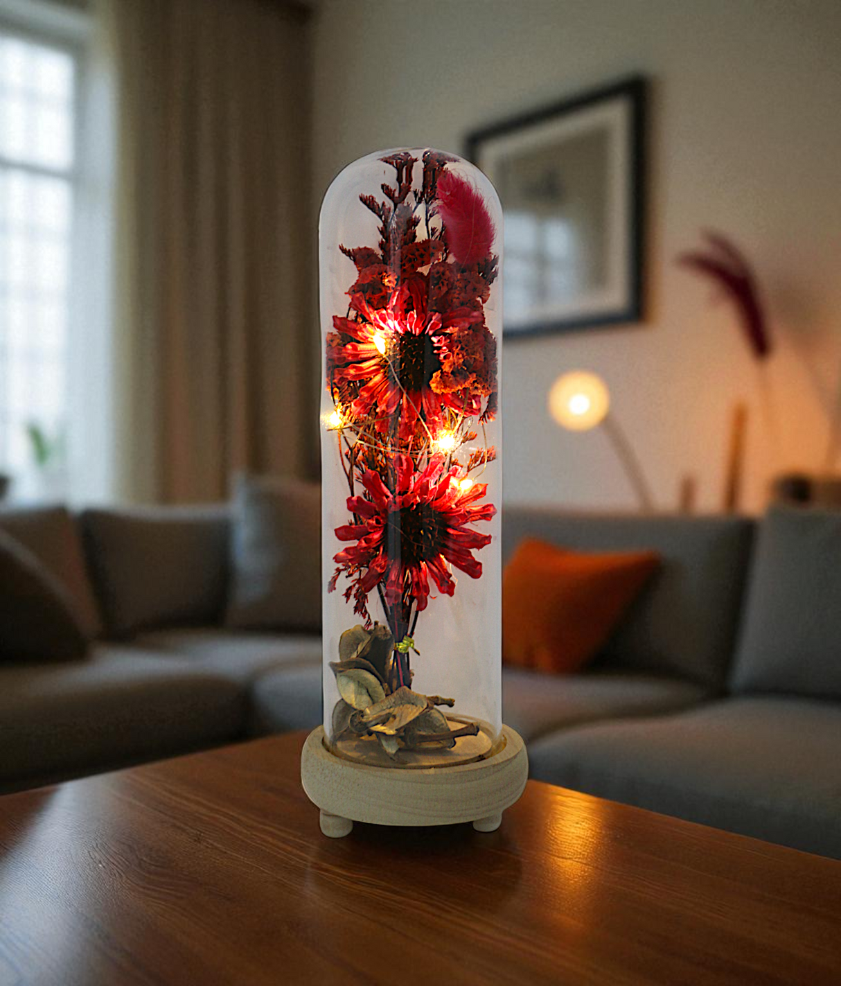 dry flower in glass red large china "9.8x3.1"