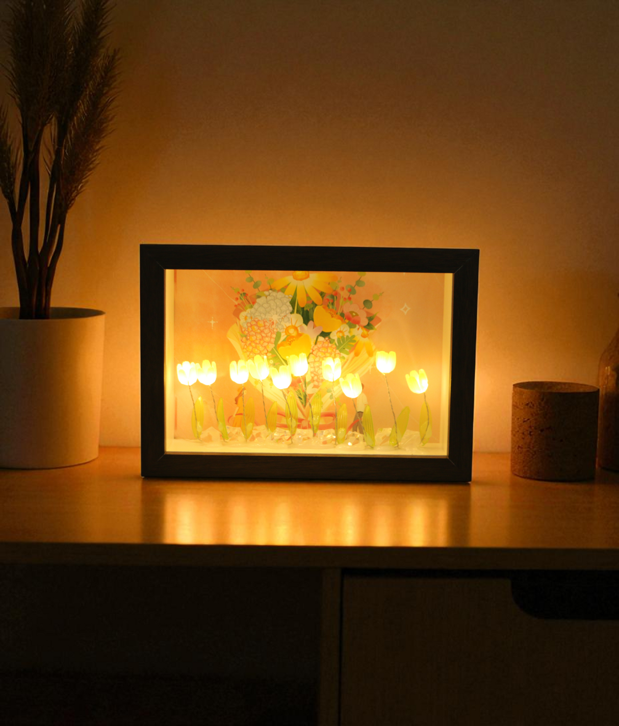 led photo frame with yellow flower china "4.7x7"