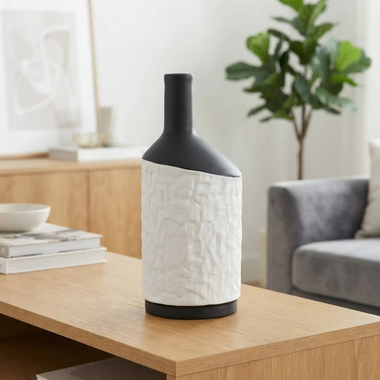 ceramic vase textured white & black large china