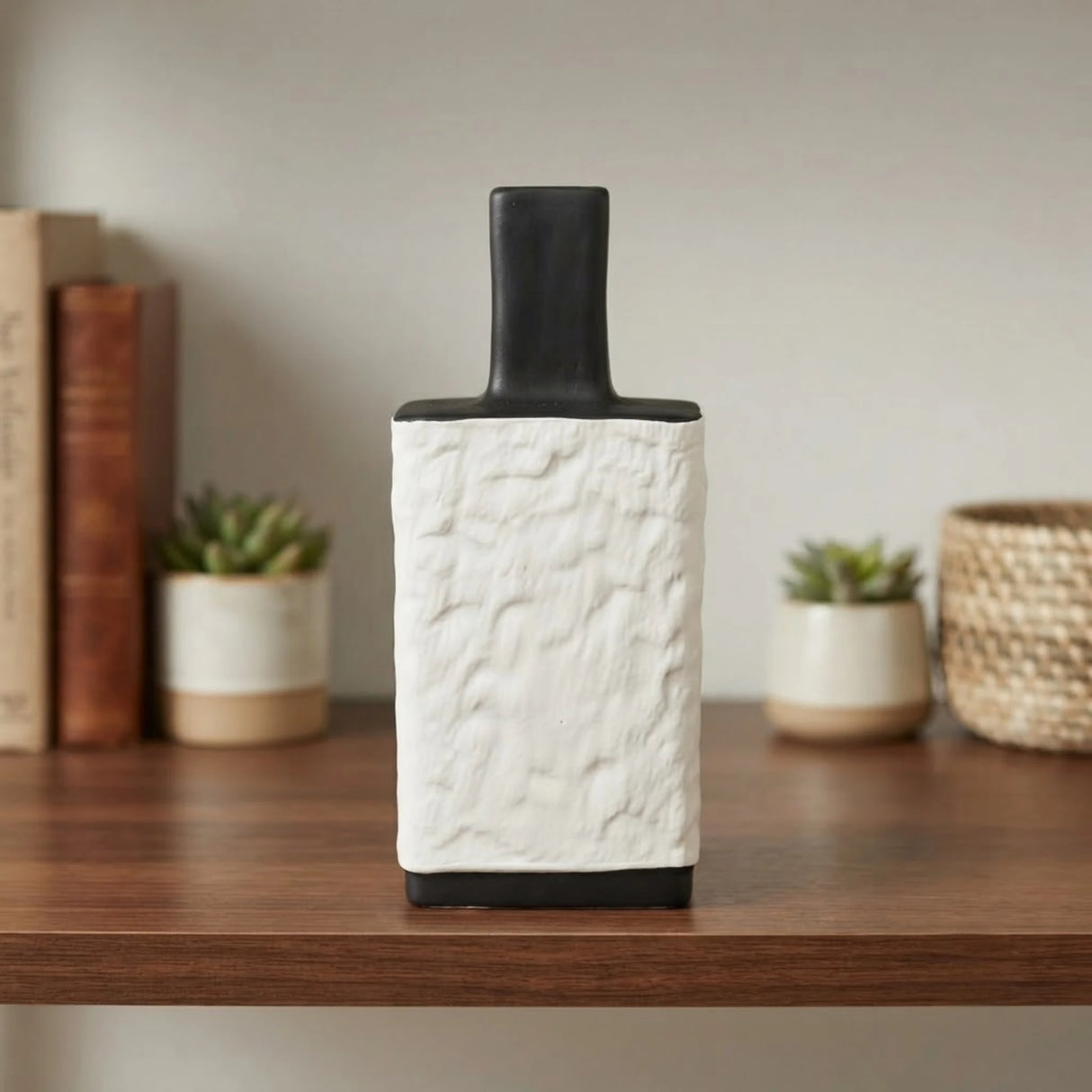 ceramic vase white & black medium china
