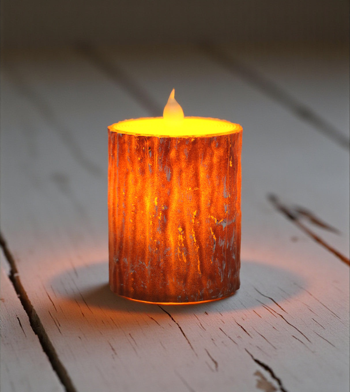 led candle brown wood shaped large china "3.9x2.5"