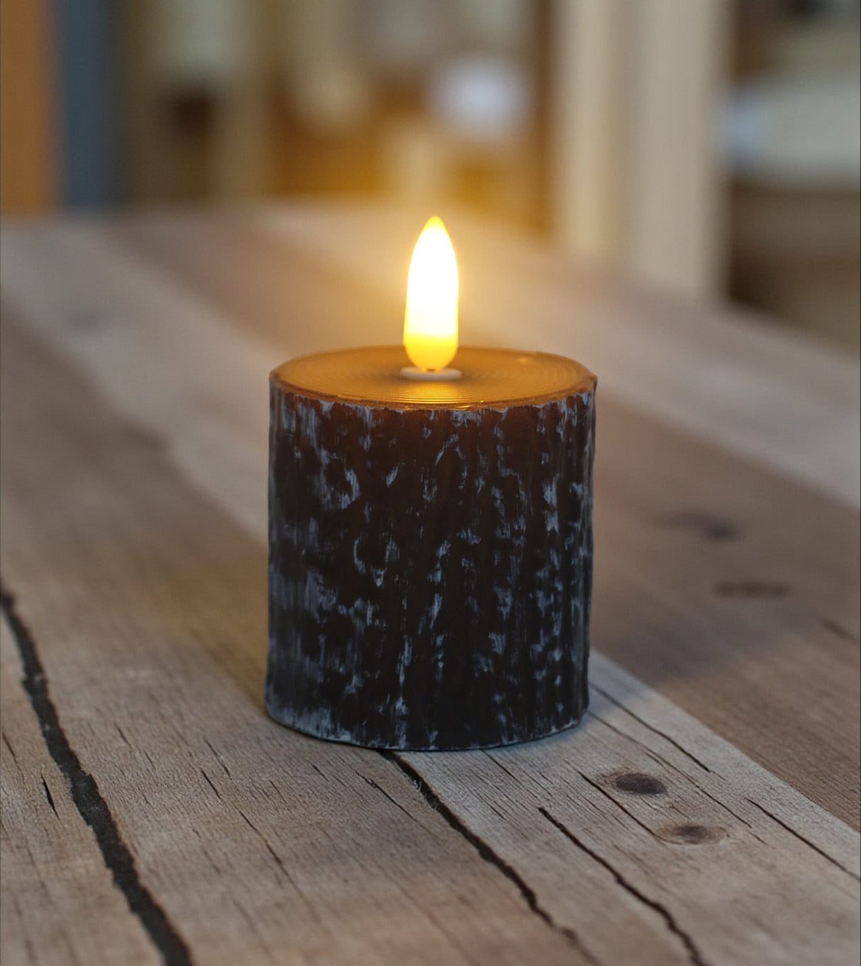 led candle brown wood shaped small china "3.5x2.5"