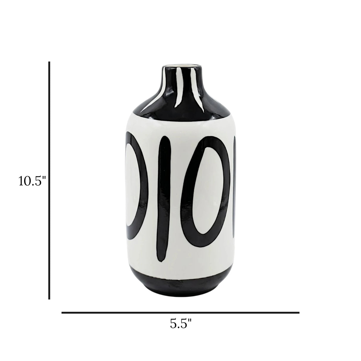 ceramic vase black & white 10.5"x5.5" china