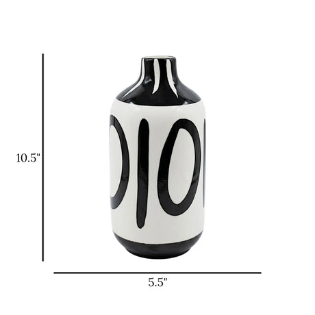 ceramic vase black & white 10.5"x5.5" china