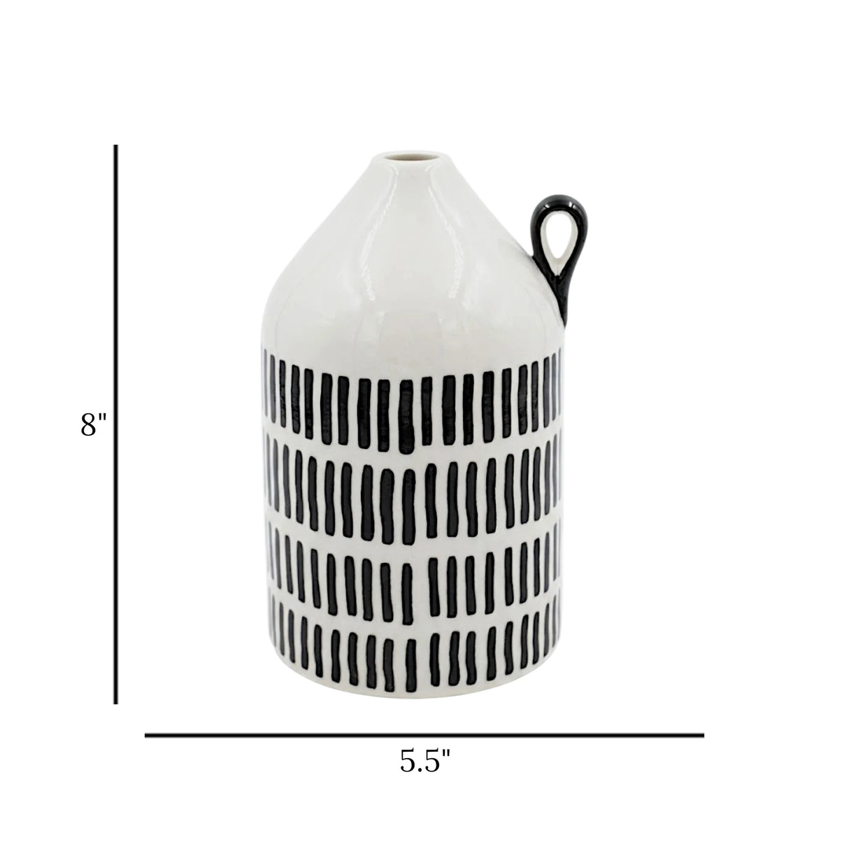 ceramic vase white & black lining 8"x5.5" china