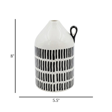 ceramic vase white & black lining 8"x5.5" china