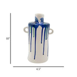 ceramic vase white & blue 10"x4.5" china