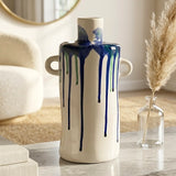 ceramic vase white & blue 10"x4.5" china