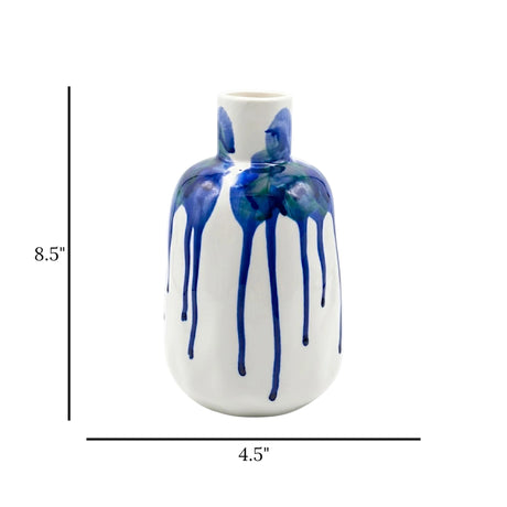 ceramic vase white & blue lining small 8.5"x4.5" china