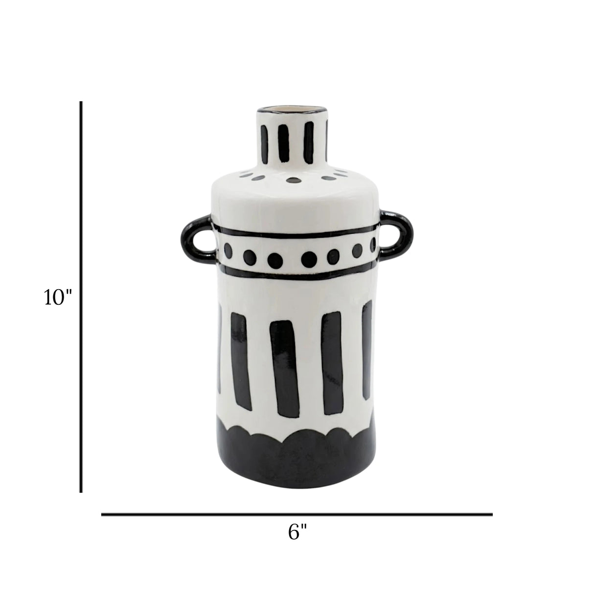 ceramic vase white & black dots medium 10"x6" china