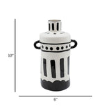 ceramic vase white & black dots medium 10"x6" china
