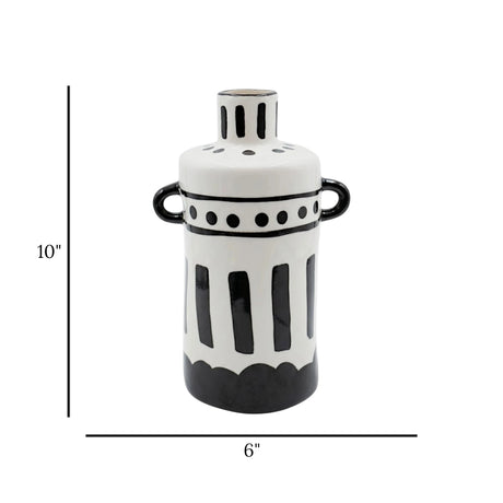 ceramic vase white & black dots medium 10"x6" china