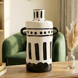 ceramic vase white & black dots medium 10"x6" china