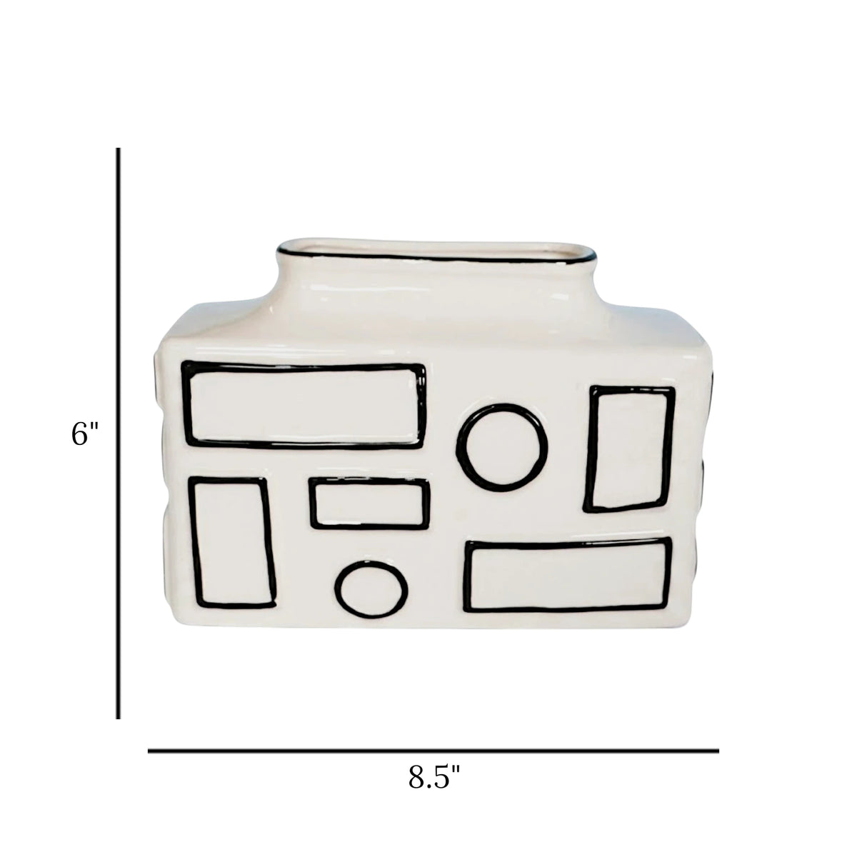 ceramic vase white with black circle 8.5"x6" china
