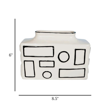 ceramic vase white with black circle 8.5"x6" china