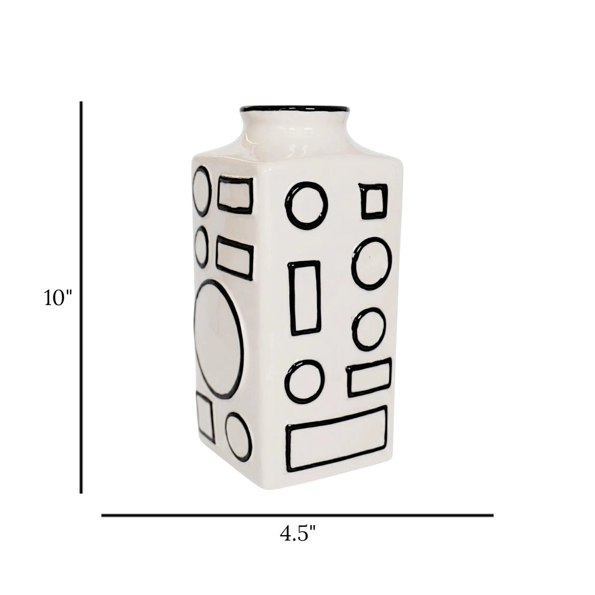 ceramic vase white with black circle medium 10"x4.5" china