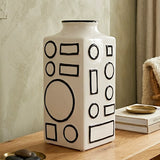 ceramic vase white with black circle medium 10"x4.5" china