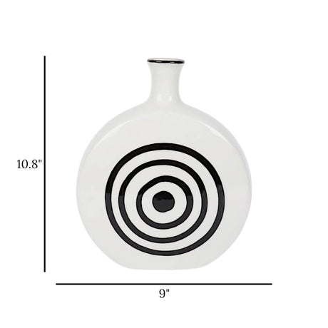 ceramic vase white with black round circles large 10.8"x9" china