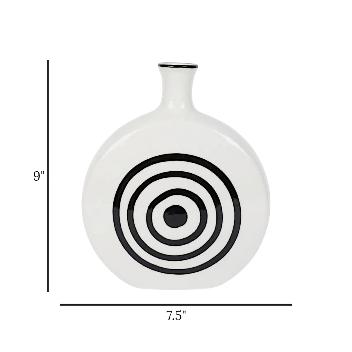 ceramic vase white with black round circles small 9"x7".5 china