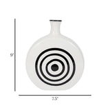 ceramic vase white with black round circles small 9"x7".5 china