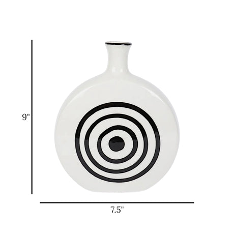 ceramic vase white with black round circles small 9"x7".5 china
