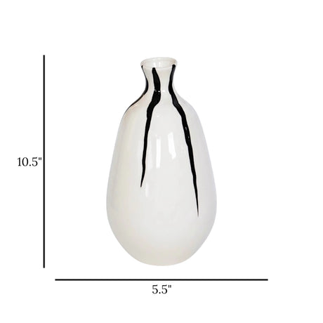 ceramic vase white with black lines 10.5"x5.5" china