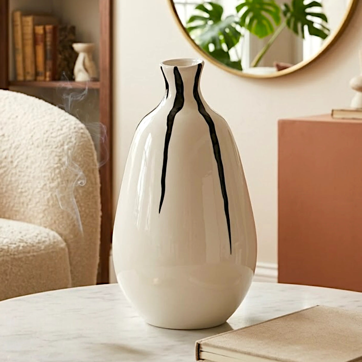 ceramic vase white with black lines 10.5"x5.5" china