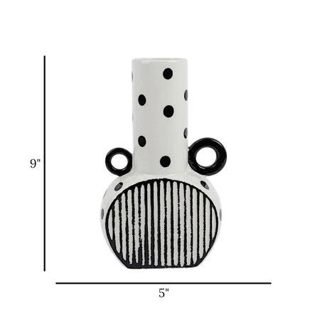 ceramic vase white & black textured small 9"x5" china