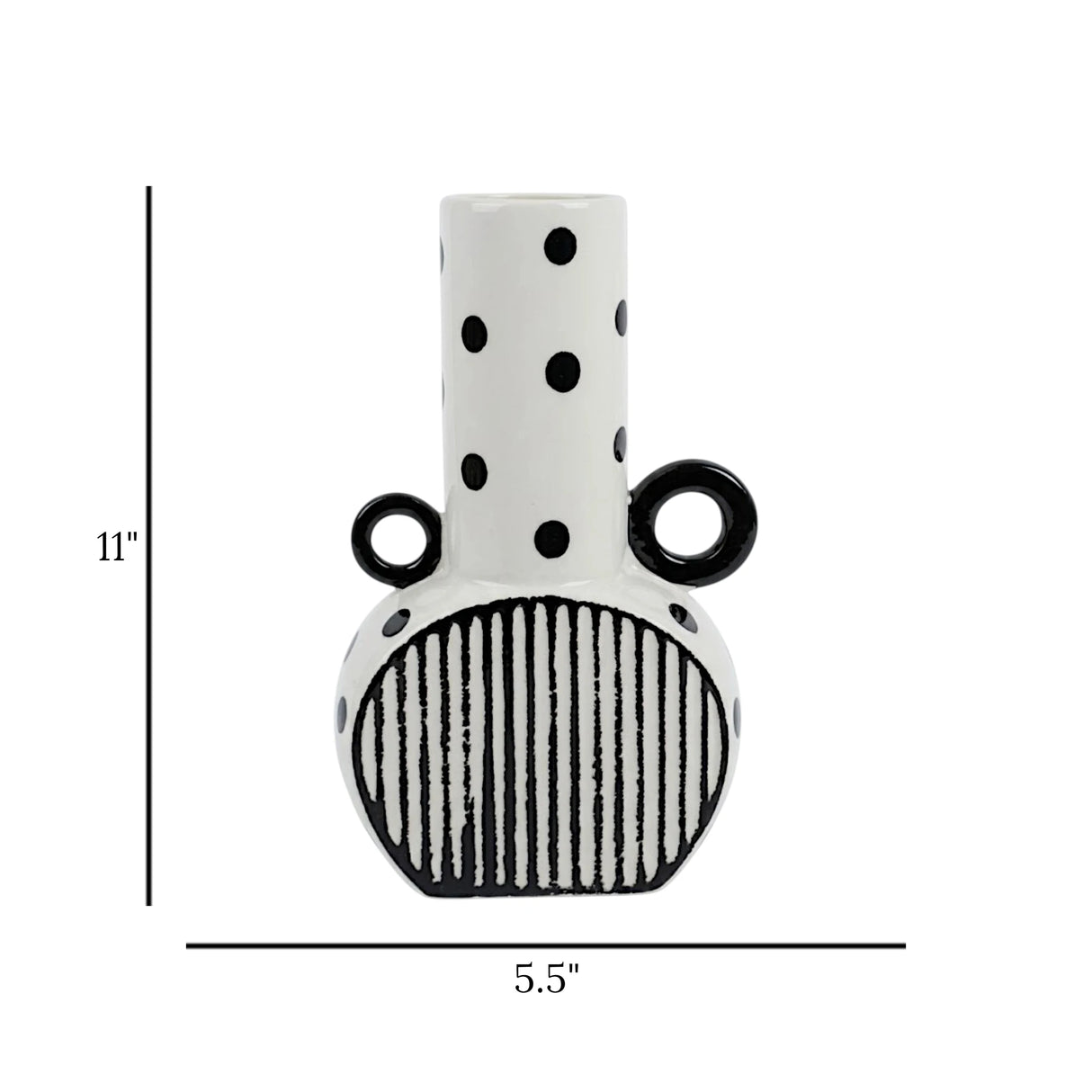 ceramic vase white & black textured large 11"x5.5" china