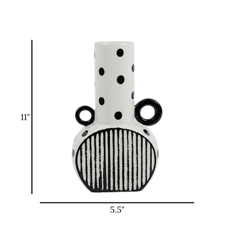 ceramic vase white & black textured large 11"x5.5" china