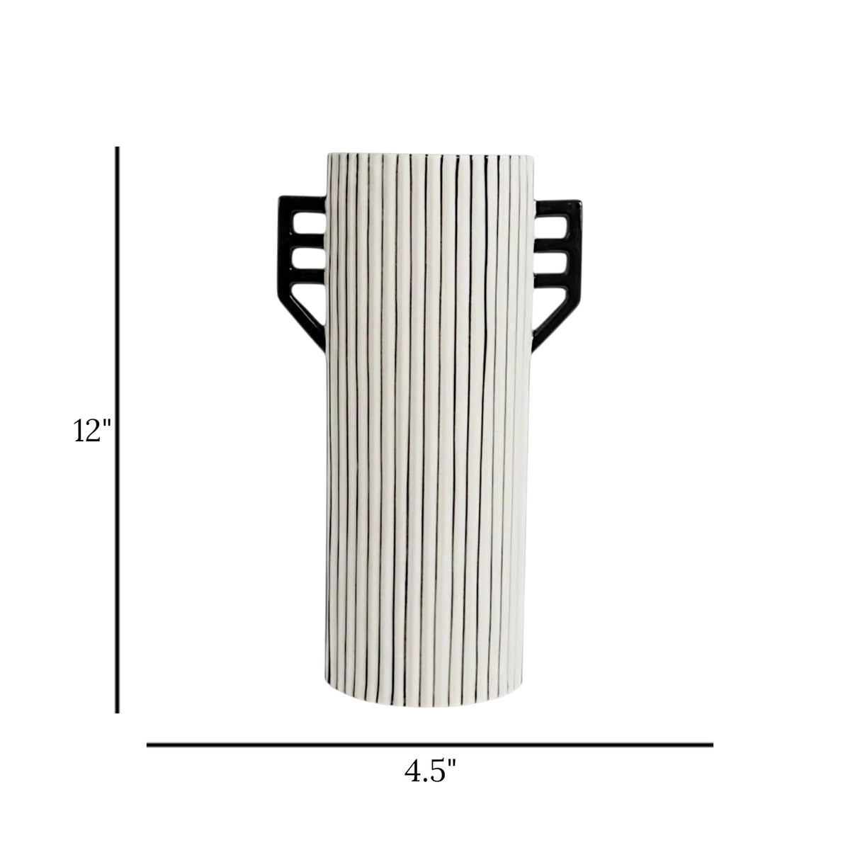 ceramic vase black & white textured medium 12"x4.5" china