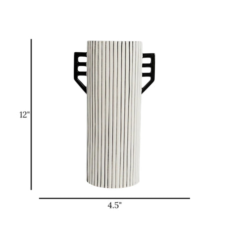 ceramic vase black & white textured medium 12"x4.5" china