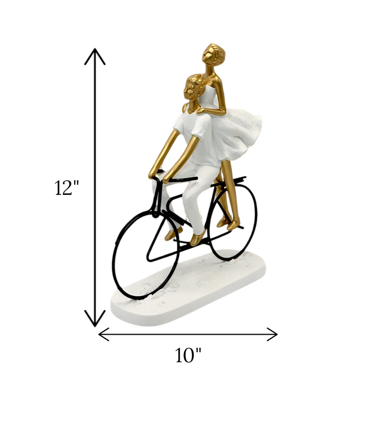 statue couple with cycle white & golden china