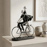 statue couple with cycle black & silver 12x9 china