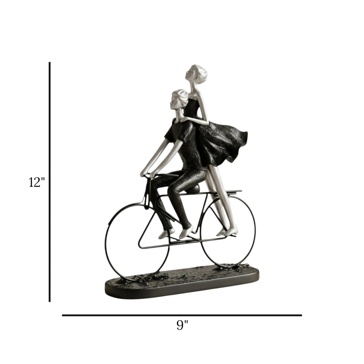 statue couple with cycle black & silver 12x9 china