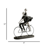 statue couple with cycle black & silver 12x9 china